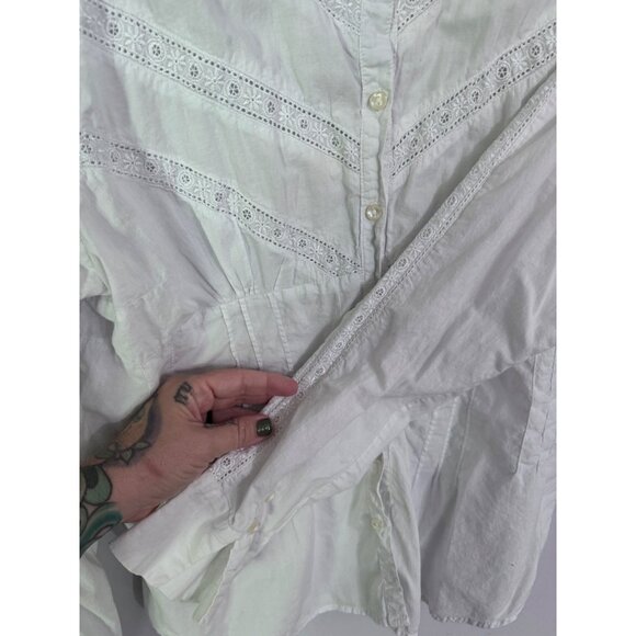 Claudia Richard white button down shirt size L coquette cottage fairy renaissanc - Picture 5 of 6